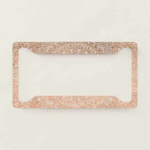 Elegant Luxury White Rose Gold Mandala License Plate Frame