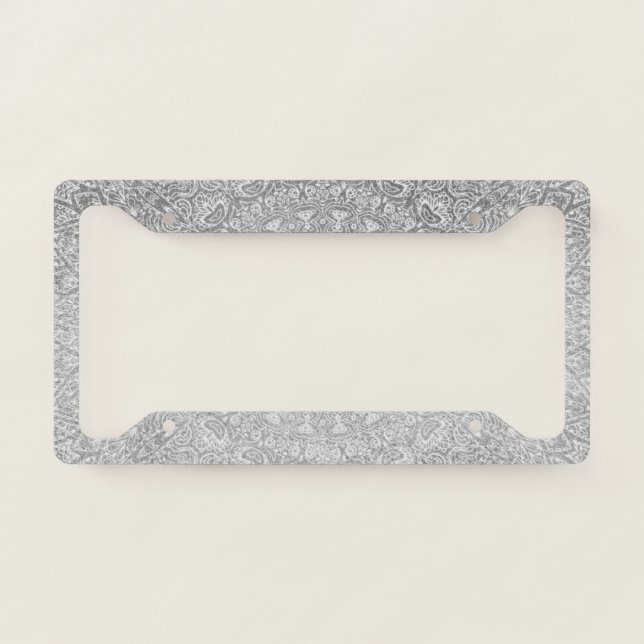 Elegant Luxury White Silver Mandala License Plate Frame (Front)