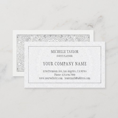 Elegant Luxury White Silver Mandala Professional Business Card