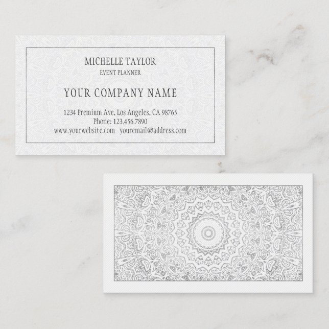 Elegant Luxury White Silver Mandala Professional Business Card (Front/Back)