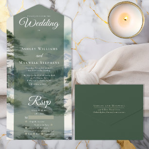 Elegant Luxury Winter Mountain Estate Wedding Foil All In One Invitation