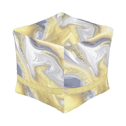 Elegant Luxury Yellow Marble Name All Over Print Pouf