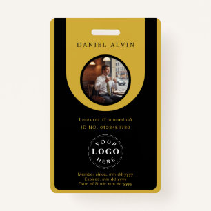 Elegant M Gold Black Work Office Identification ID Badge