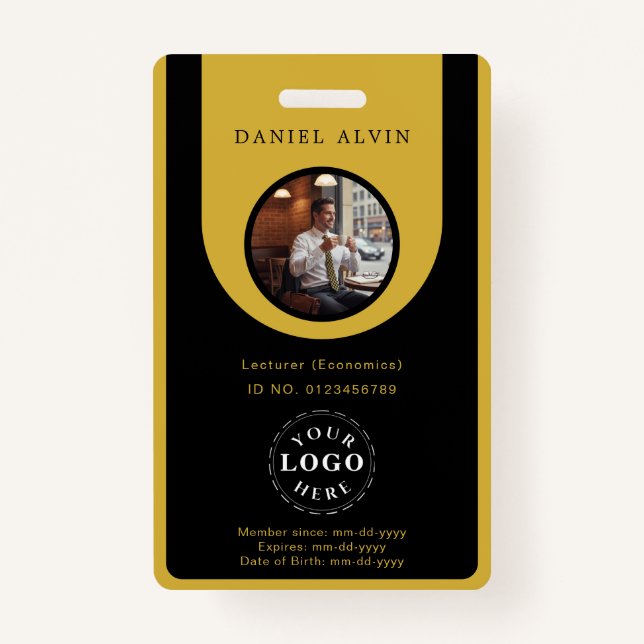 Elegant M Gold Black Work Office Identification ID Badge (Front)