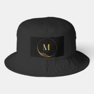 Elegant M Monogram Black Handsome Alphabet-Cap Bucket Hat