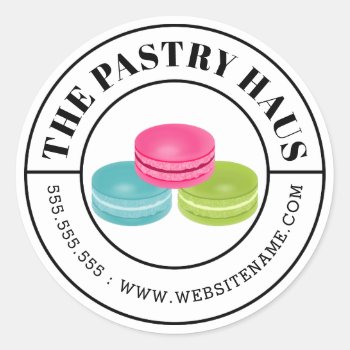 Elegant Macaron And Curved Text Classic Round Sticker by SocialiteDesigns at Zazzle