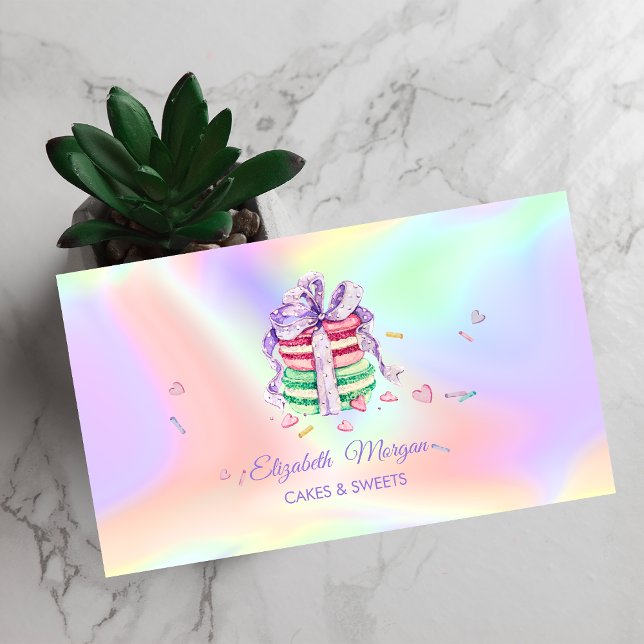  Elegant Macaroons,Sweets Bakery Holographic Business Card (Creator Uploaded)