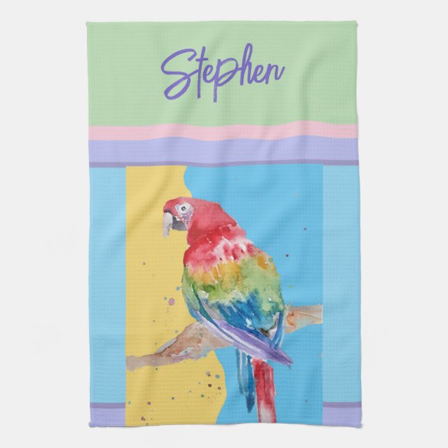 Elegant Macaw Parrot Watercolor Pastel Colors Kitchen Towel (Vertical)