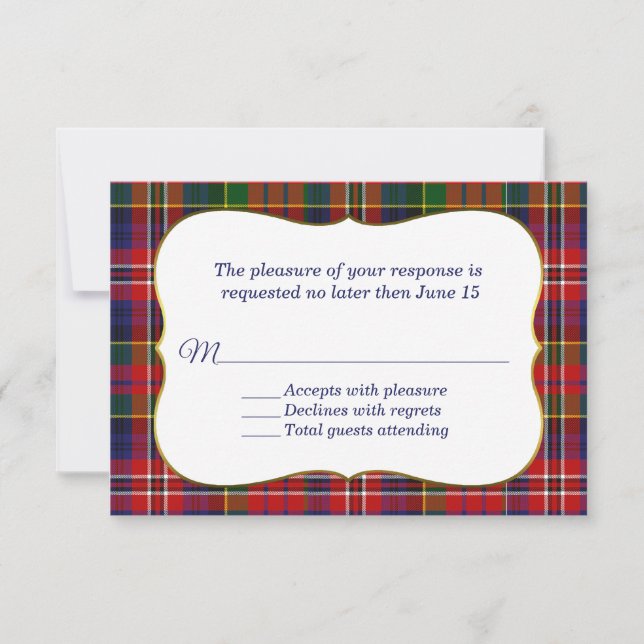 Elegant MacPherson Tartan Plaid RSVP Card (Front)
