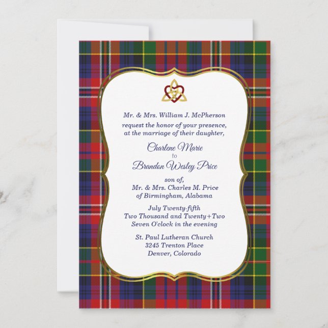 Elegant MacPherson Tartan Plaid Wedding Invitation (Front)