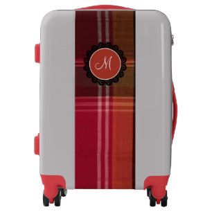 Elegant Madras Plaid Red Pattern Monogram Luggage