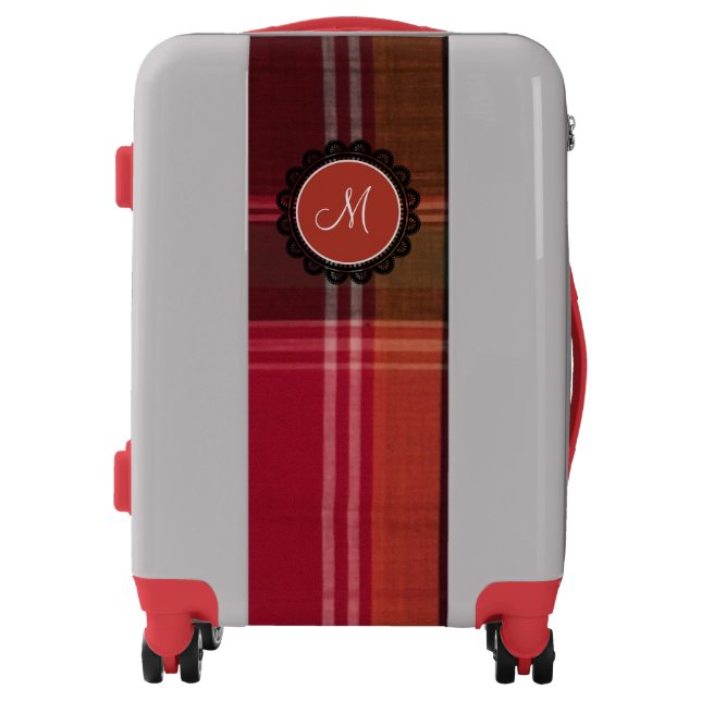 Elegant Madras Plaid Red Pattern Monogram Luggage (Front)