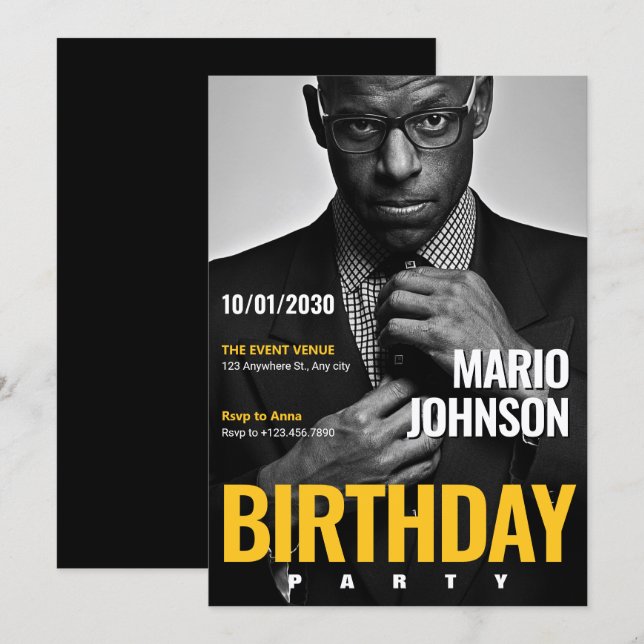 Elegant Magazine Cover photo birthday Invitation (Front/Back)