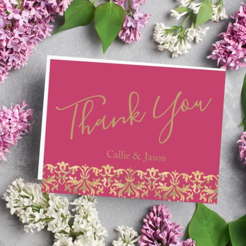 Elegant Magenta and Gold Wedding Thank You   Postcard