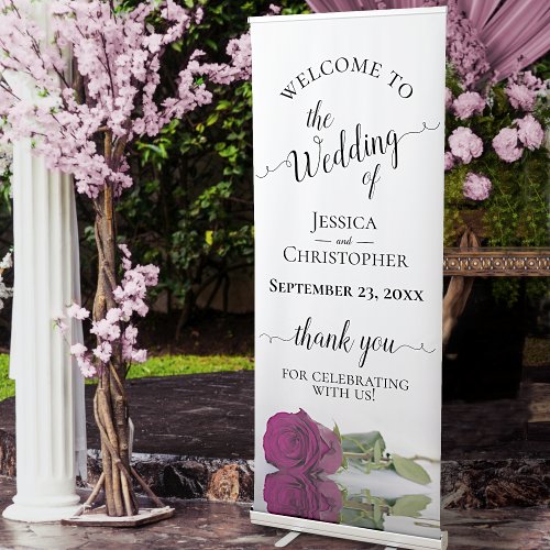 Elegant Magenta Berry Rose Wedding Welcome Retractable Banner