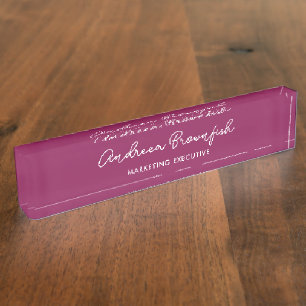 Elegant Magenta Burgundy Business Office Job Title Desk Name Plate