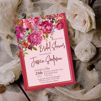 Elegant magenta burgundy peonies bridal shower invitation