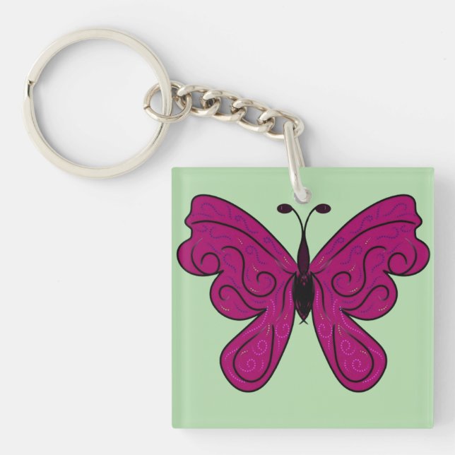 Elegant Magenta Butterfly |  Home Decor Pattern  Keychain (Front)