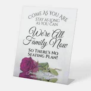 Elegant Magenta Cassis Rose Open Seating Wedding Pedestal Sign