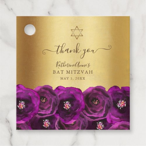 Elegant Magenta Floral Gold Bat Mitzvah Thank You