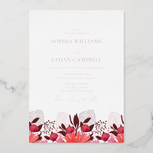 Elegant Magenta Floral Wedding Rose Gold Foil Invitation