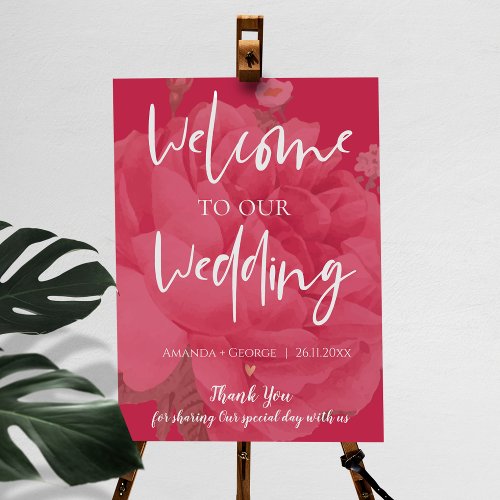 Elegant Magenta Floral welcome To Our Wedding Poster