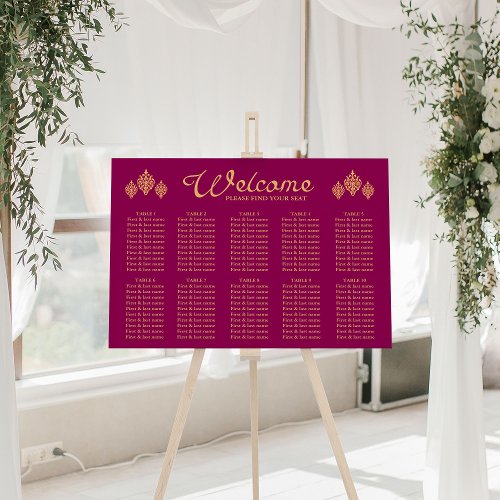 Elegant Magenta Gold Indian Wedding Seating Chart Foam Board