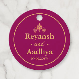 Elegant Magenta Gold Indian Wedding Thank You Favor Tags