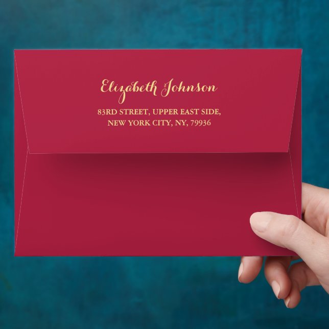 Elegant Magenta Gold Script Name Return Address Envelope (Hand)