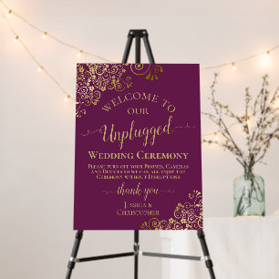 Elegant Magenta & Gold Unplugged Wedding Ceremony Foam Board