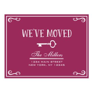 Elegant Magenta Key Moving Announcement Postcard