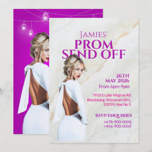 Elegant Magenta Marble Prom Send Off Invitation 