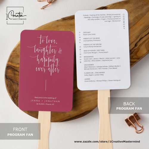 Elegant Magenta Minimalist Script Wedding Program Hand Fan