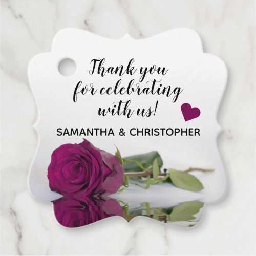 Elegant Magenta or Cassis Rose Wedding Thank You Favor Tags