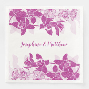 Elegant Magenta Orchid Floral Watercolor Wedding Paper Dinner Napkins