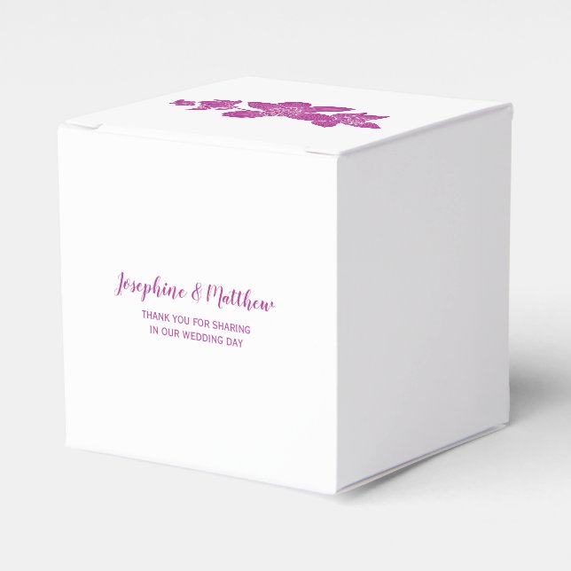 Elegant Magenta Orchid Personalized Wedding Favor Boxes (Front Side)