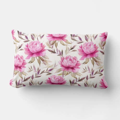 Elegant magenta peonies pattern watercolor lumbar pillow