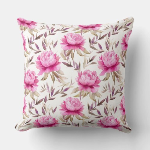 Elegant magenta peonies pattern watercolor throw pillow