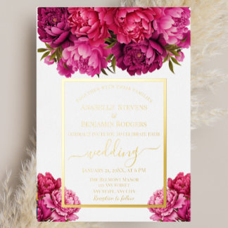 Elegant Magenta Peony Floral Wedding Foil Invitation