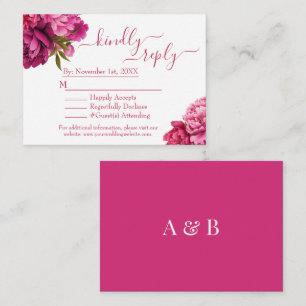 Elegant Magenta Peony Floral Wedding RSVP 2 Enclosure Card