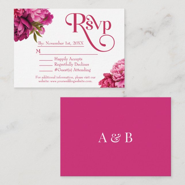 Elegant Magenta Peony Floral Wedding RSVP Enclosure Card (Front/Back)