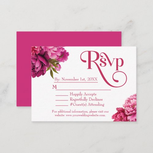 Elegant Magenta Peony Floral Wedding RSVP Enclosure Card