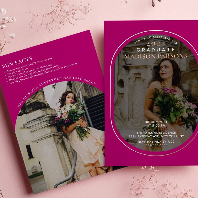 Elegant Magenta Photo Graduation  Foil Invitation (Creator Uploaded)