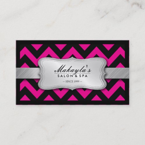 Elegant Magenta Pink and Black Chevron Pattern Business Card Template