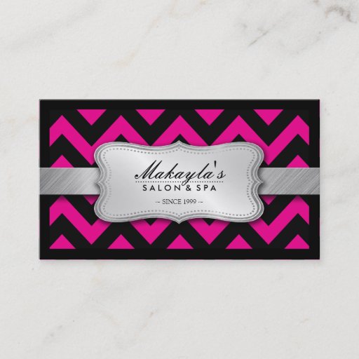 Customizable Elegant Magenta Pink and Black Chevron Pattern Business Card Template