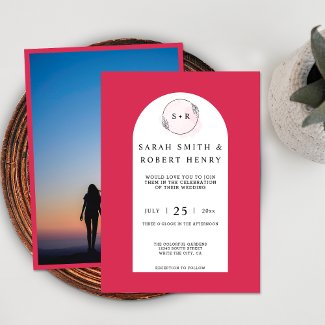 Elegant Magenta Pink Arch Monogram Photo Wedding