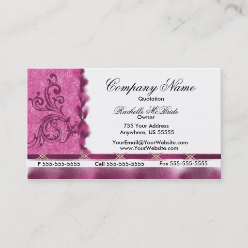 Customizable Elegant Magenta Pink  Embroidery Business Cards