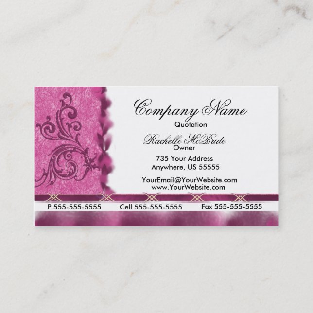 Elegant Magenta Pink  Embroidery Business Cards (Front)