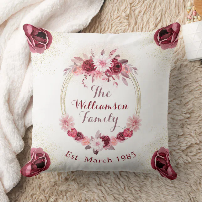 Elegant Magenta Pink Floral Monogram Script Throw Pillow | Zazzle