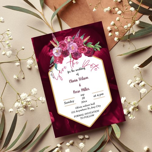 elegant magenta pink floral save the date  invitation